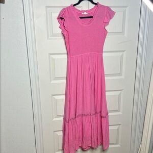 Pink Ruffle Sleeve Maxi Dress
